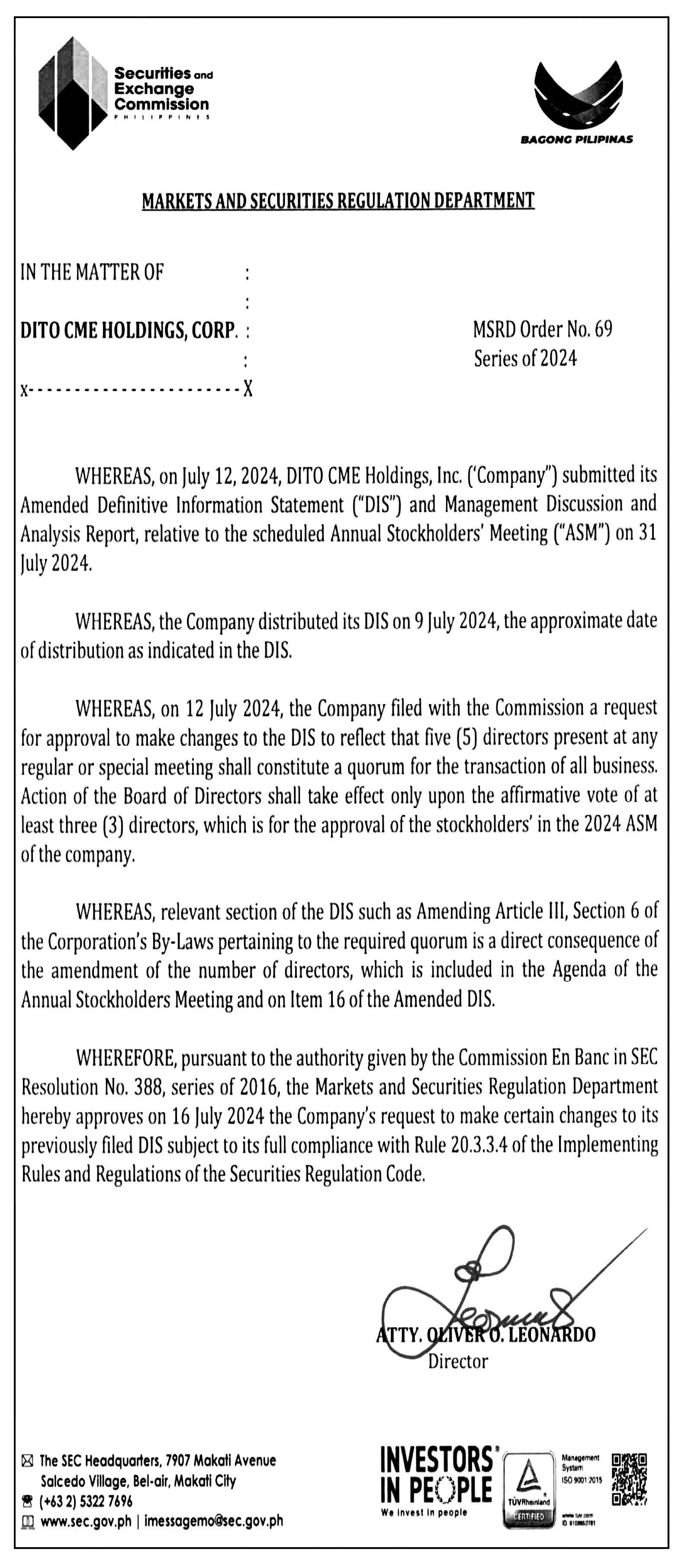 DITO CME Holdings, Corp.